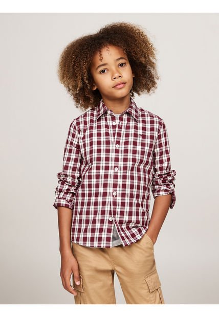 Camisa Roja De Cuadros Con Logo Para Niño Tommy Hilfiger