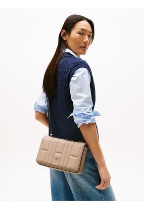 Bolso Beige Mensajero Acolchado Con Monograma TH Tommy Hilfiger