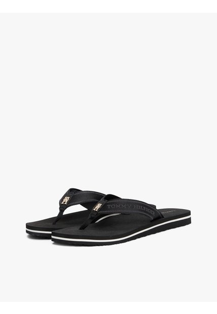 Sandalias Negro Con Inscripción Tonal En Tiras Tommy Hilfiger