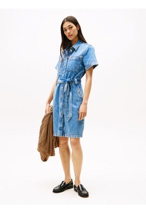 Vestido Azul Denim Corto Con Cinturón Anudable Tommy Hilfiger