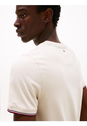 Camiseta Beige De Corte Slim Con Mangas Ribeteadas Tommy Hilfiger