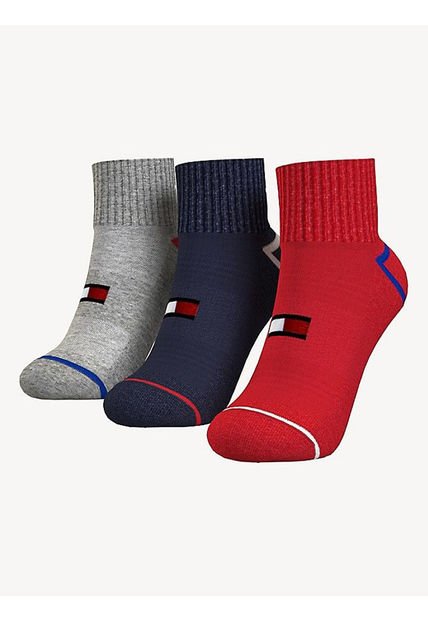 Paquete De 3 Calcetines Tobilleras Con Logo Bordado Para Niños Hombre,Mujer Rojo Tommy Hilfiger