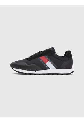 Tenis De Running Retro En Cuero Y Malla Hombre Negro Tommy Hilfiger
