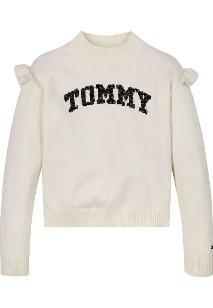 Saco Blanco Niña Tejido Con Logo De Lentejuelas Tommy Hilfiger