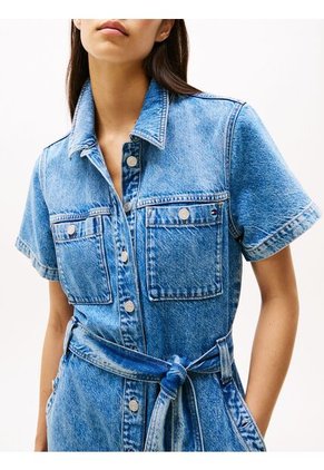 Vestido Azul Denim Corto Con Cinturón Anudable Tommy Hilfiger
