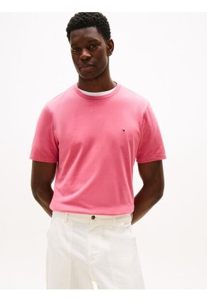 Camiseta Rosa De Cuello Redondo Con Logo Bordado Tommy Hilfiger