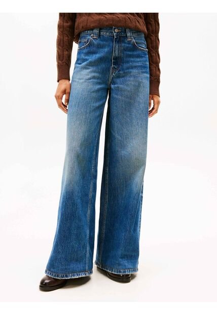 Jeans Azul Anchos De Talle Alto De Estilo Setentero Tommy Hilfiger