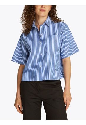 Camisa Azul Corta De Rayas Con Bolsillo Tommy Hilfiger