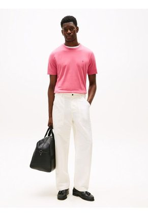 Camiseta Rosa De Cuello Redondo Con Logo Bordado Tommy Hilfiger