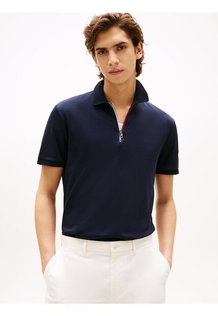 Polo Azul De Corte Regular Con Cierre De Cremallera Tommy Hilfiger
