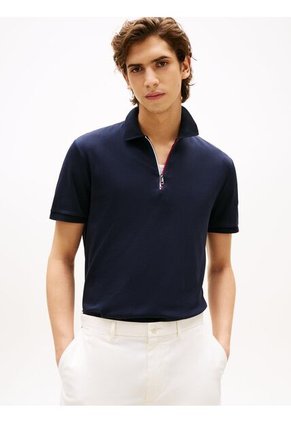 Polo Azul De Corte Regular Con Cierre De Cremallera Tommy Hilfiger