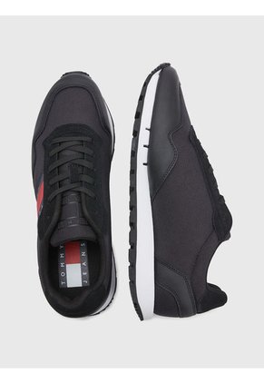 Tenis De Running Retro En Cuero Y Malla Hombre Negro Tommy Hilfiger