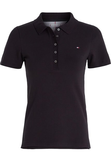 Polo Negro De Corte Slim Con Tejido Pique Tommy Hilfiger