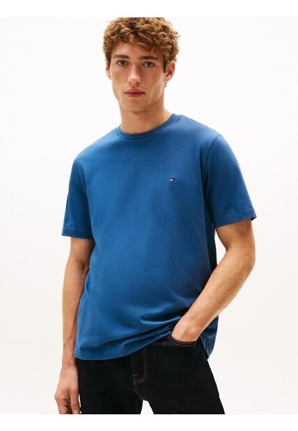 Camiseta Azul De Cuello Redondo Con Logo Bordado Tommy Hilfiger