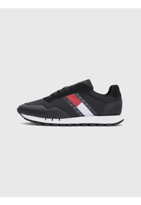 Tenis De Running Retro En Cuero Y Malla Hombre Negro Tommy Hilfiger