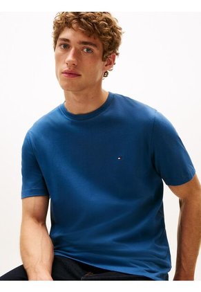Camiseta Azul De Cuello Redondo Con Logo Bordado Tommy Hilfiger