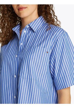 Camisa Azul Corta De Rayas Con Bolsillo Tommy Hilfiger