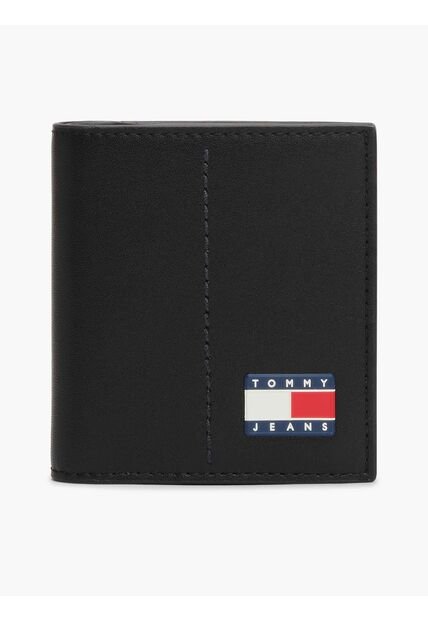 Billetera Negra De Cuero Heritage Con Logo Engomado Tommy Hilfiger
