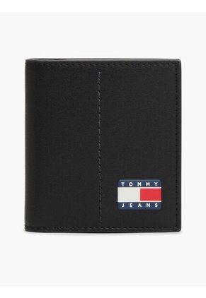 Billetera Negra De Cuero Heritage Con Logo Engomado Tommy Hilfiger