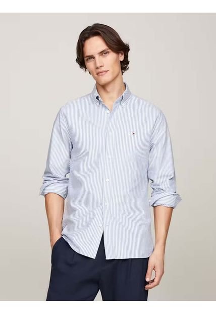 Camisa Azul Heritage De Rayas Con Corte Regular Tommy Hilfiger