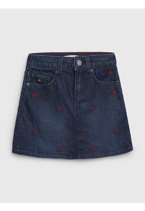 Falda Jeans Con Bordado Del Monograma Th Niña Azul Tommy Hilfiger