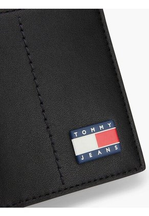Billetera Negra De Cuero Heritage Con Logo Engomado Tommy Hilfiger