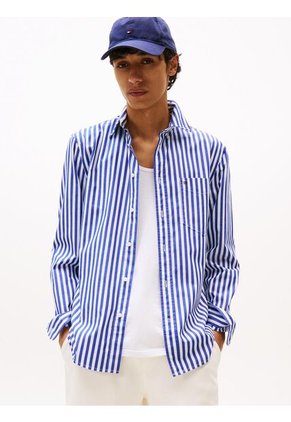 Camisa Celeste De Rayas TH Flex De Corte Regular Tommy Hilfiger