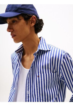 Camisa Celeste De Rayas TH Flex De Corte Regular Tommy Hilfiger