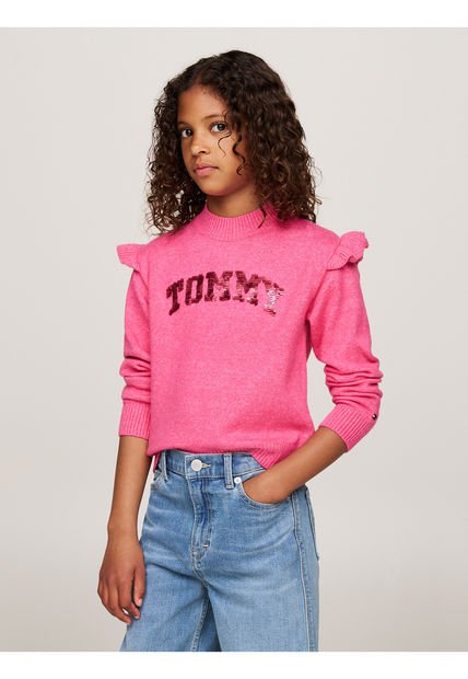 Saco Rosa Niña Tejido Con Logo De Lentejuelas Tommy Hilfiger