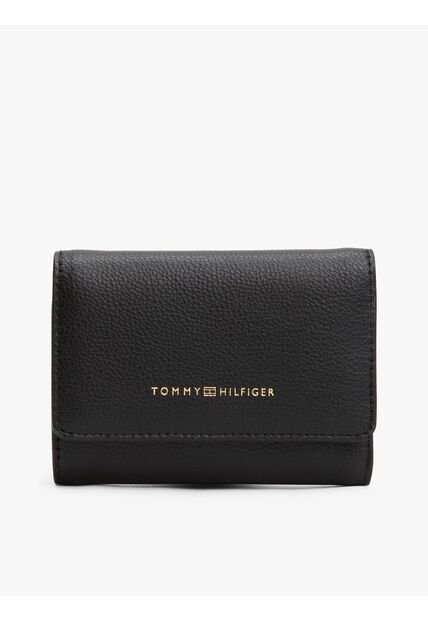 Billetera Negra Plegable En Tres Partes Con Logo Tommy Hilfiger
