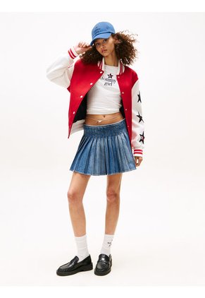 Minifalda Azul Tommy Girl Con Plisado Tommy Jeans