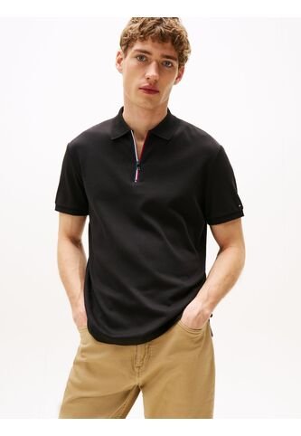 Polo Negro De Corte Regular Con Cierre De Cremallera Tommy Hilfiger Tommy Hilfiger