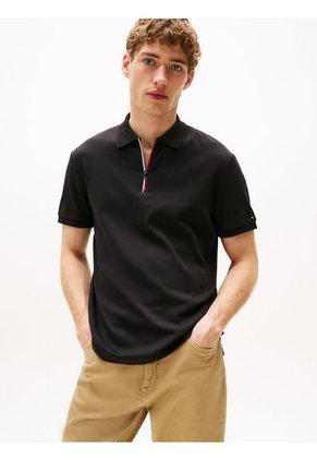 Polo Negro De Corte Regular Con Cierre De Cremallera Tommy Hilfiger