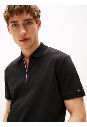 Polo Negro De Corte Regular Con Cierre De Cremallera Tommy Hilfiger