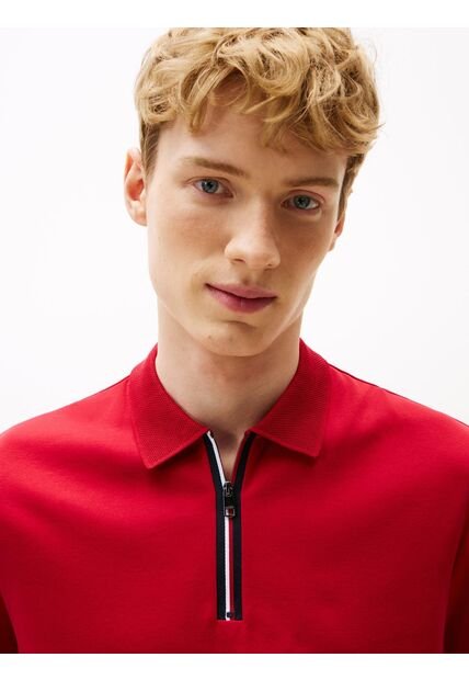 Polo Rojo De Corte Regular Con Cierre De Cremallera Tommy Hilfiger