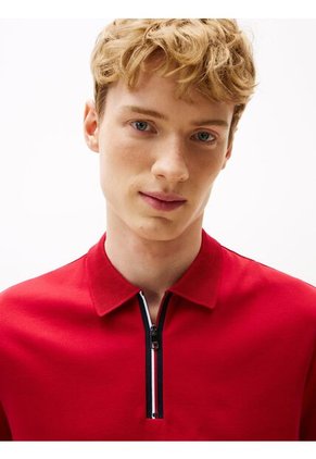 Polo Rojo De Corte Regular Con Cierre De Cremallera Tommy Hilfiger
