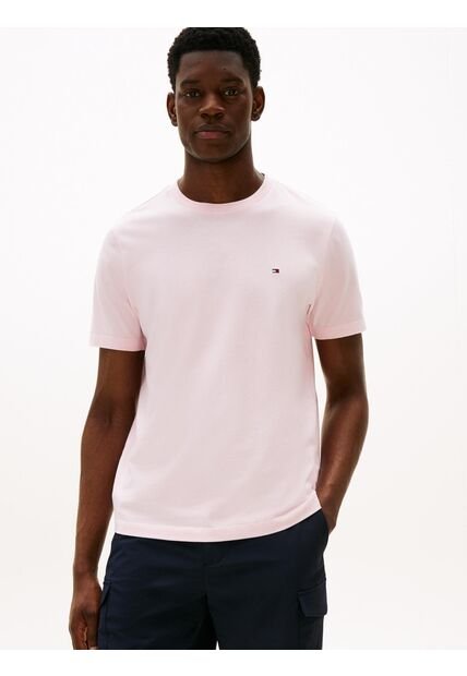 Camiseta Rosa De Cuello Redondo Con Logo Bordado Tommy Hilfiger