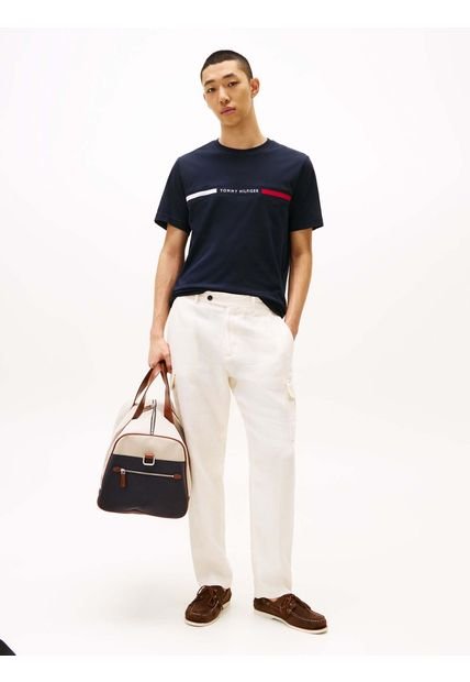 Camiseta Azul De Cuello Redondo Con Logo Tommy Hilfiger