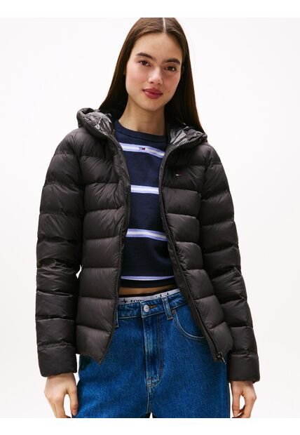 Chaqueta Negra Acolchada De Plumón Con Capota Tommy Jeans