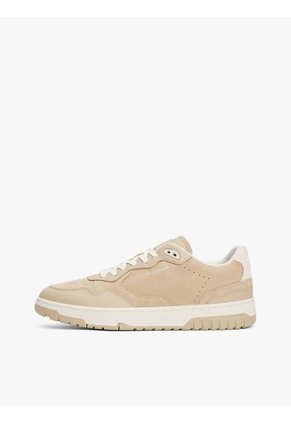 Tenis Beige De Cuero Con Mezcla De Texturas Tommy Hilfiger