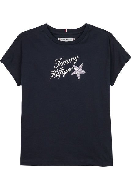 Camiseta Niña Azul Con Logo Gráfico Tommy Hilfiger