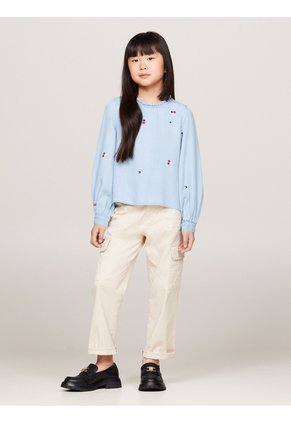 Blusa Azul De Chambray Con Bordado Floral Tommy Hilfiger