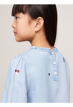Blusa Azul De Chambray Con Bordado Floral Tommy Hilfiger