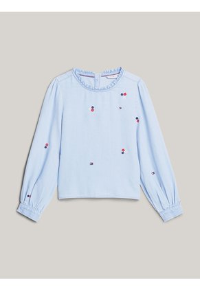 Blusa Azul De Chambray Con Bordado Floral Tommy Hilfiger