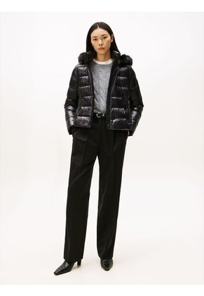 Chaqueta Negra Brillante Con Capota Y Plumón Tommy Hilfiger