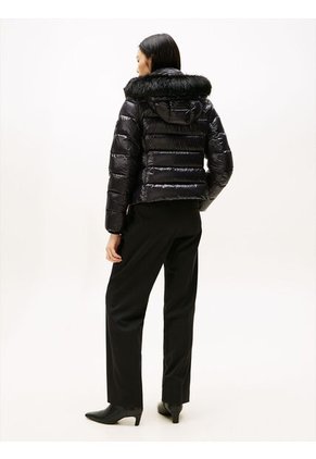 Chaqueta Negra Brillante Con Capota Y Plumón Tommy Hilfiger