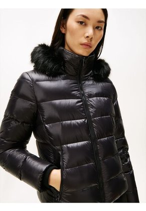 Chaqueta Negra Brillante Con Capota Y Plumón Tommy Hilfiger