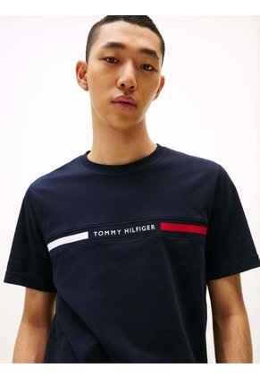 Camiseta Azul De Cuello Redondo Con Logo Tommy Hilfiger