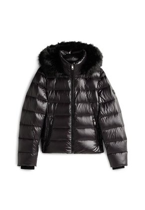 Chaqueta Negra Brillante Con Capota Y Plumón Tommy Hilfiger