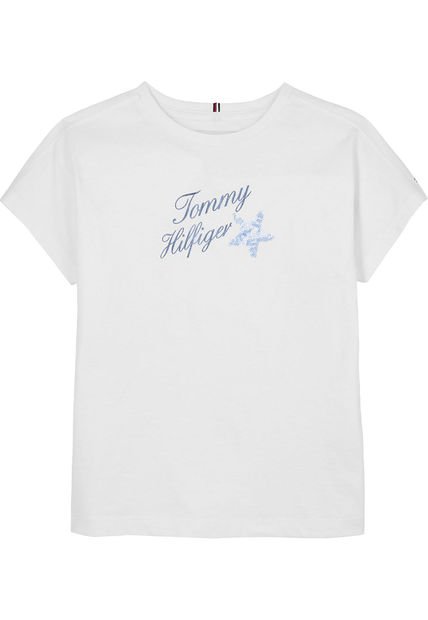 Camiseta Blanca Con Logo Gráfico Para Niña Tommy Hilfiger